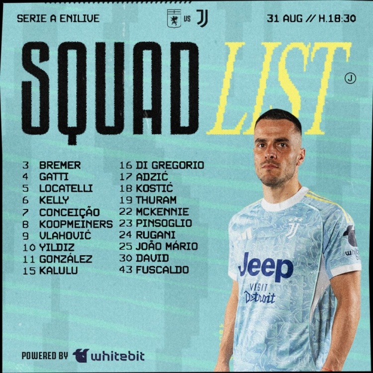 米乐M6-尤文本轮名单：布雷默统领防线，伊尔迪兹冲锋在前，弗拉霍维奇在列